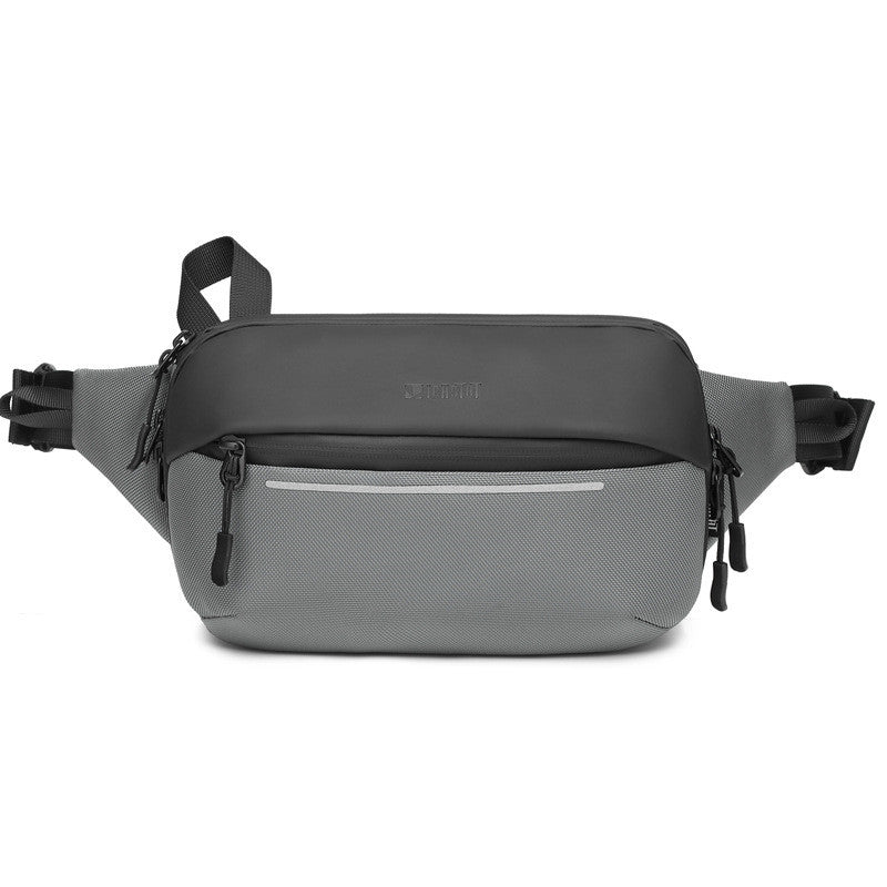 Gray waist bag with black accents on a white background