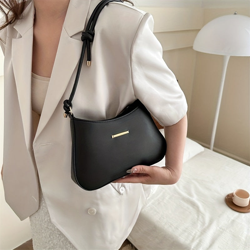 Elegant Minimalist Solid Color Shoulder Bag, With Zipper Closure For Women, Chic Underarm Purse And Wallet