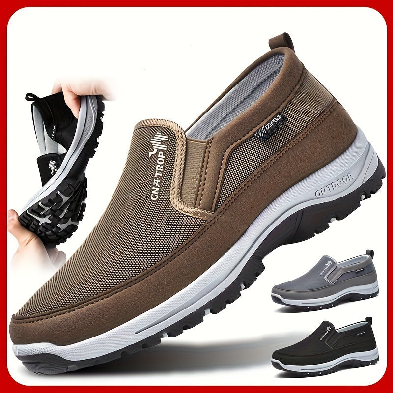 PLUS SIZE Men's Knit Breathable Loafer Shoes, Comfy Non Slip Solid Slip On Sneakers For Men's Outdoor Activities