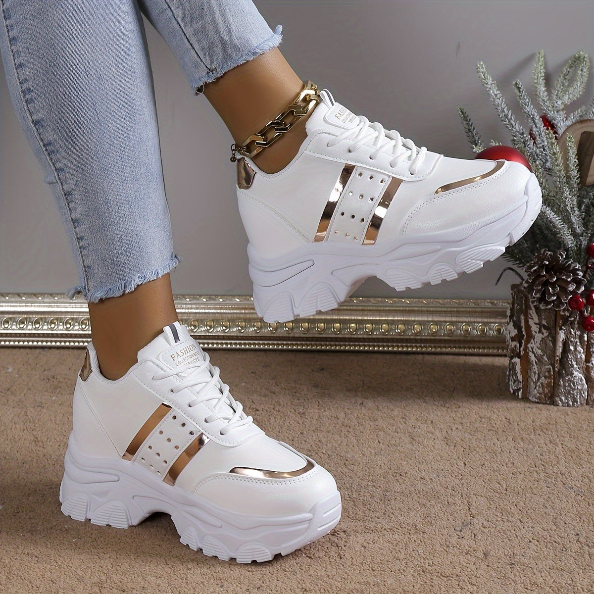 Women's Solid Color Platform Sneakers, Lace Up Soft Sole Casual Walking Shoes, Versatile Low-top Shoes