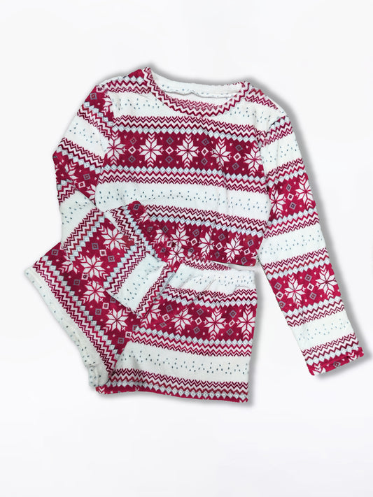 Snowflake Print Christmas Lounge Set, Casual Long Sleeve Crew Neck Top & Elastic Waistband Shorts, Women's Loungewear & Sleepwear
