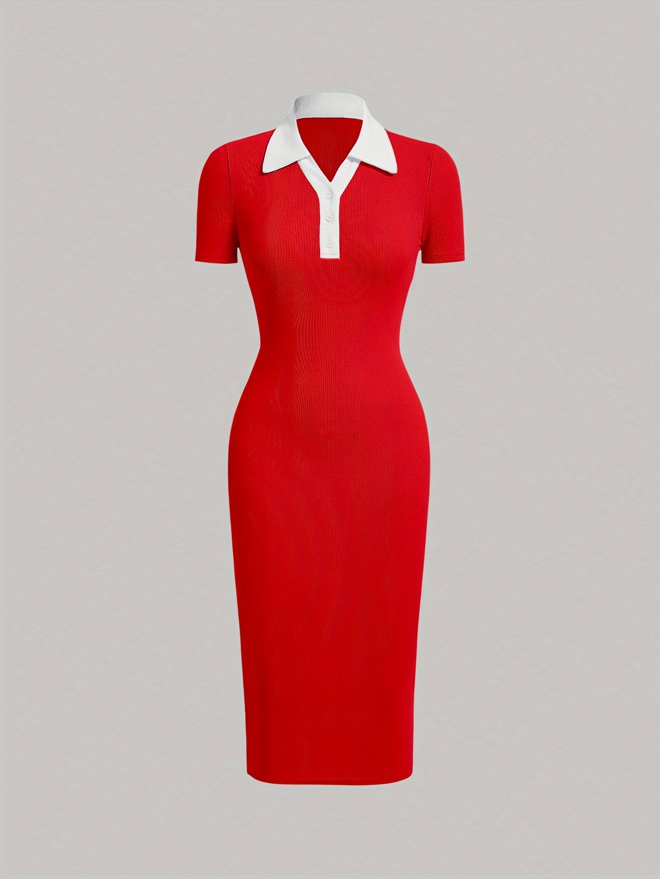 Contrast Trim Collared Dress, Casual Short Sleeve Dress For Spring & Summer, Women's Clothing