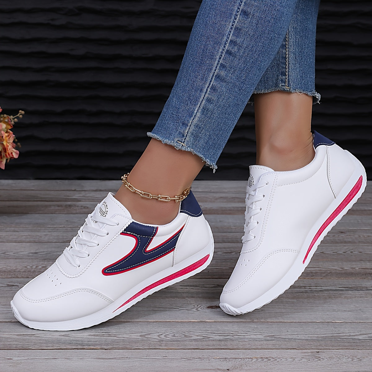 Women's Colorblock Trendy Sneakers, Lace Up Soft Sole Platform Casual Shoes, Low-top Walking Comfy Shoes