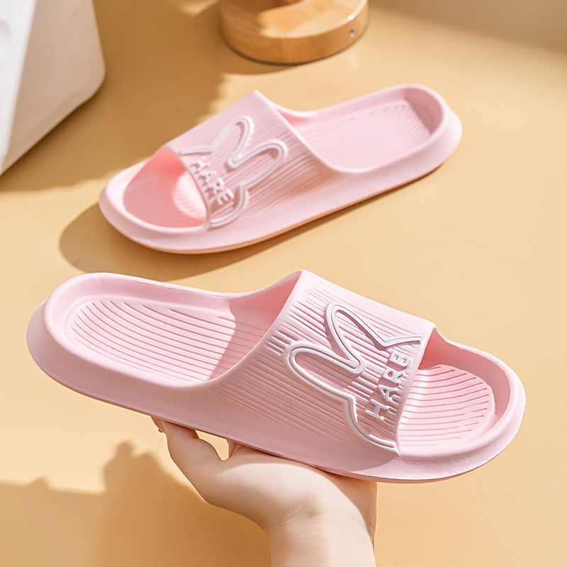 Cute Rabbit Design Slides, Casual Open Toe Soft Sole Shoes, Comfortable Indoor Home Bathroom Slides