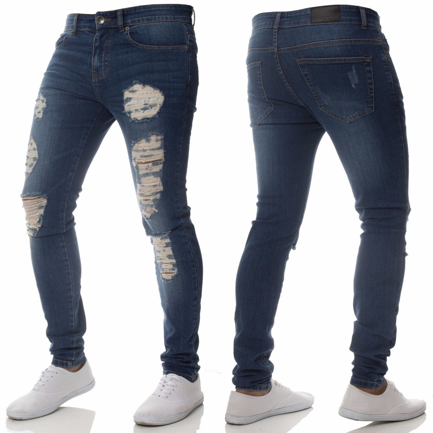 Cross-border foreign trade fashion casual men's jeans personality burst into a small feet jeans handsome hundred trousers