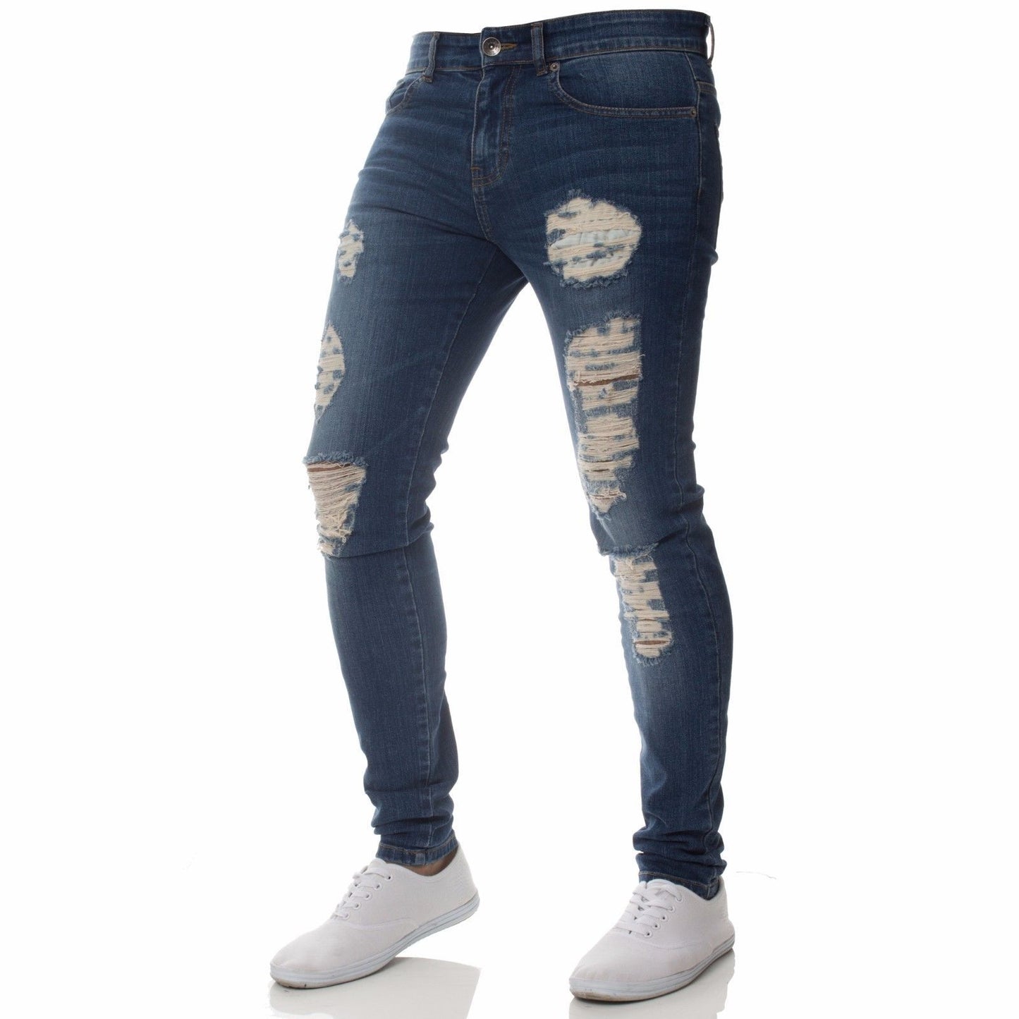 Cross-border foreign trade fashion casual men's jeans personality burst into a small feet jeans handsome hundred trousers