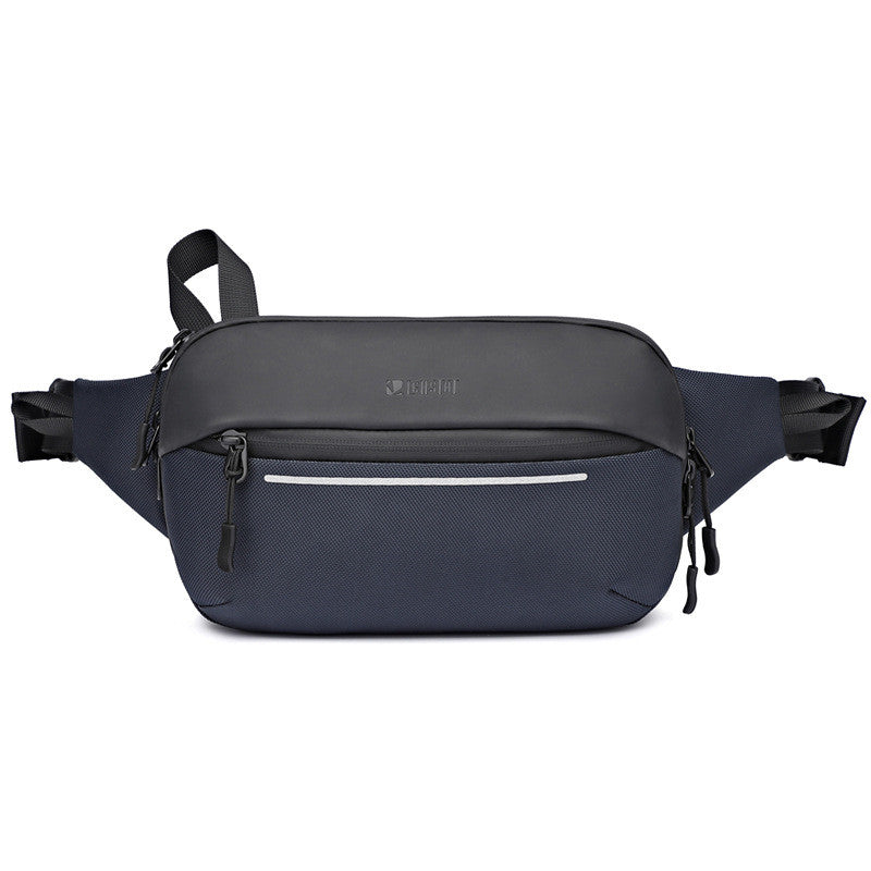 Black waist bag with visible brand logo on a white background