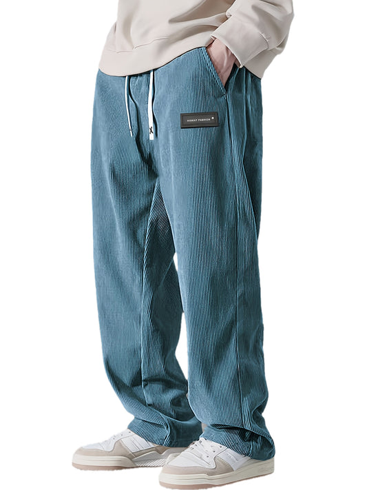 Pantaloni Uomo in Velluto a Coste HIDKAT, Colore Unico, Morbidi e Traspiranti, Vita con Coulisse e Vita Media, Lunghezza Regolare per un Look Casual Comodo Tutto l'Anno (Pantaloni Casual in Velluto a Coste)