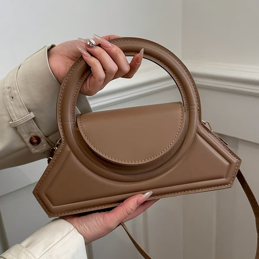 Circular Handle Novelty Bag, Solid Color Crossbody Bag, Trendy Minimalist Shoulder Bag, Purse For Women