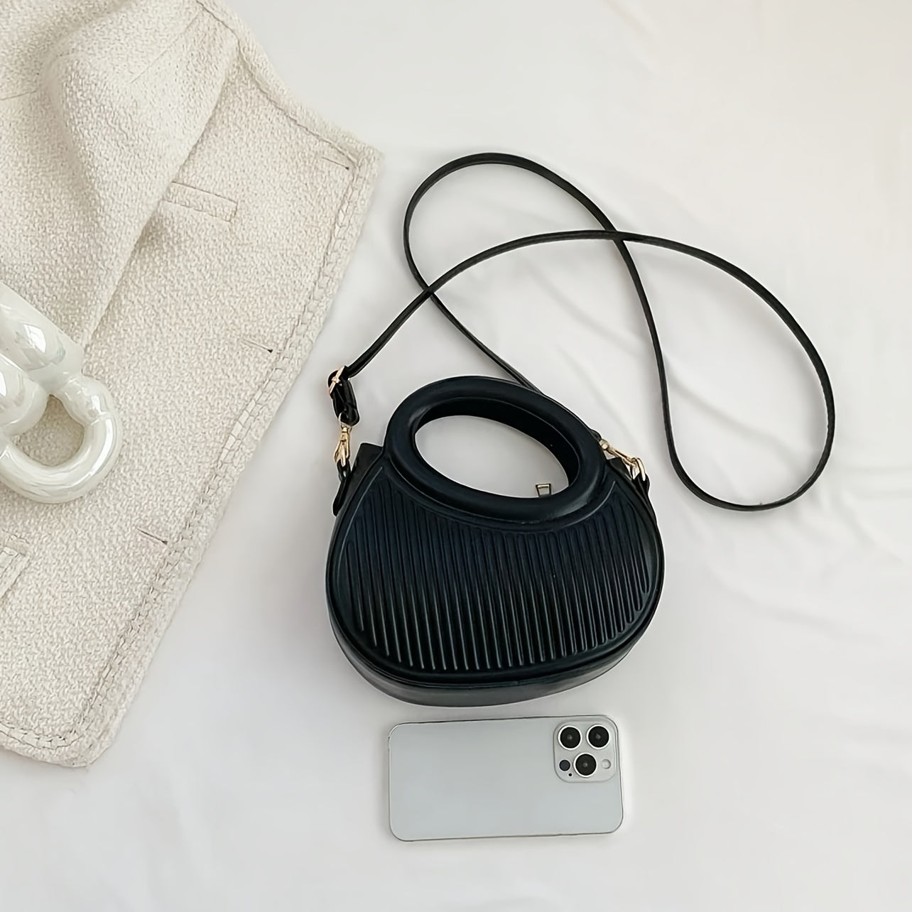 Fashion Striped Round Handbag, Niche Design Novelty Purse, Simple Mini Crossbody Bag For Women
