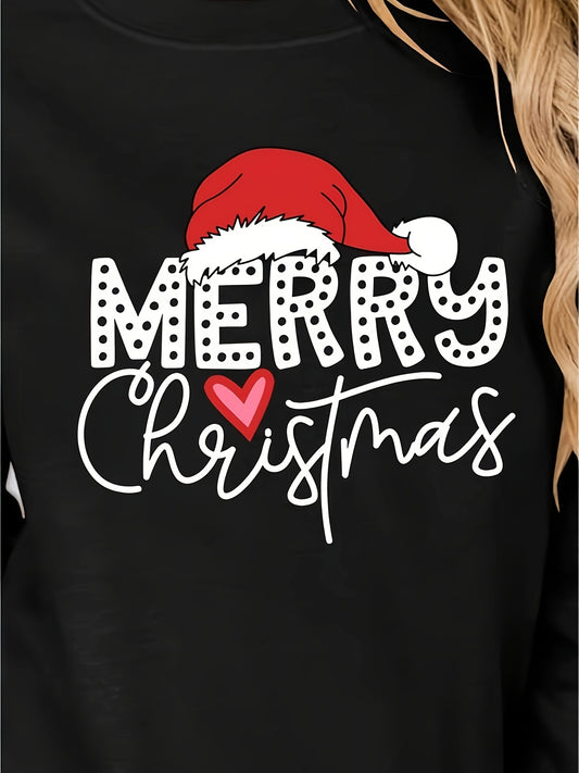 Christmas Letter Print Pullover Sweatshirt, Casual Long Sleeve Crew Neck Sweatshirt For Fall & Winter, Women's Clothing