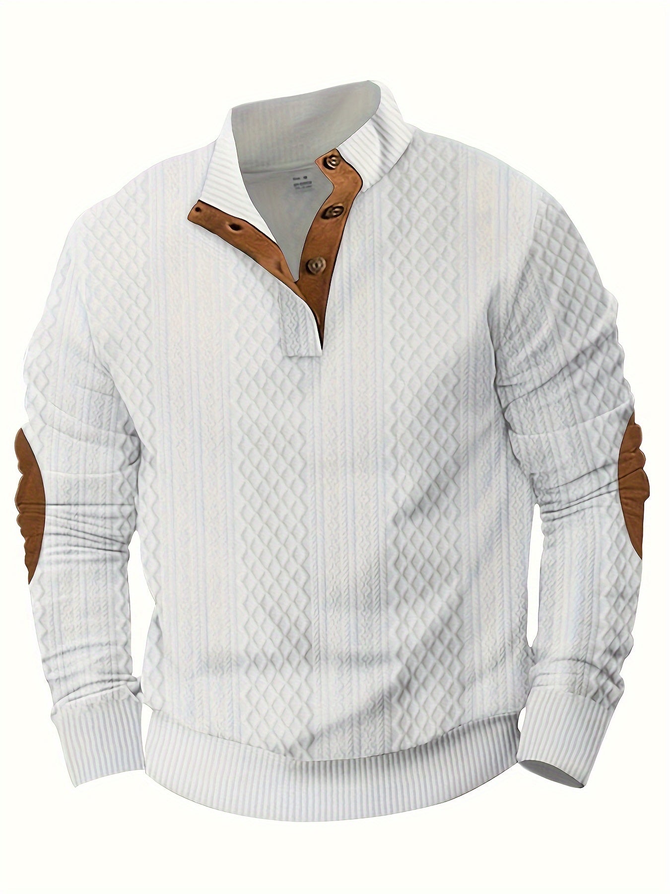 Stylish Color Block Design Men's Long Sleeve Knitted Stand Collar Shirt, Men's Spring Fall Clothing