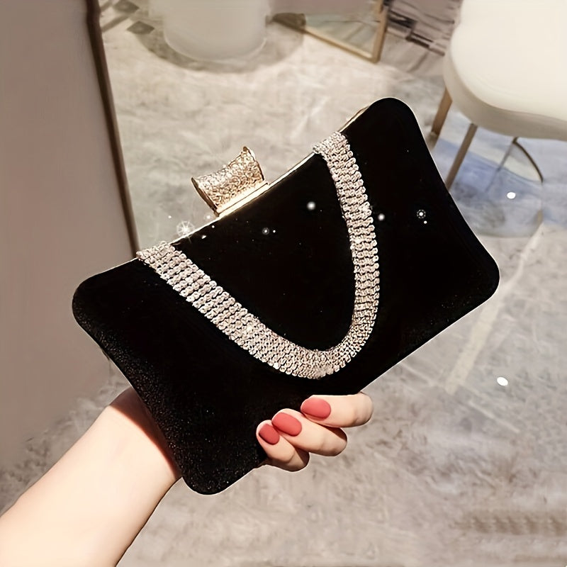 Women's Elegant Solid Color Clutch Dinner Wallet, Classic Clip Evening Bag For Women, Wedding Glitter Bag