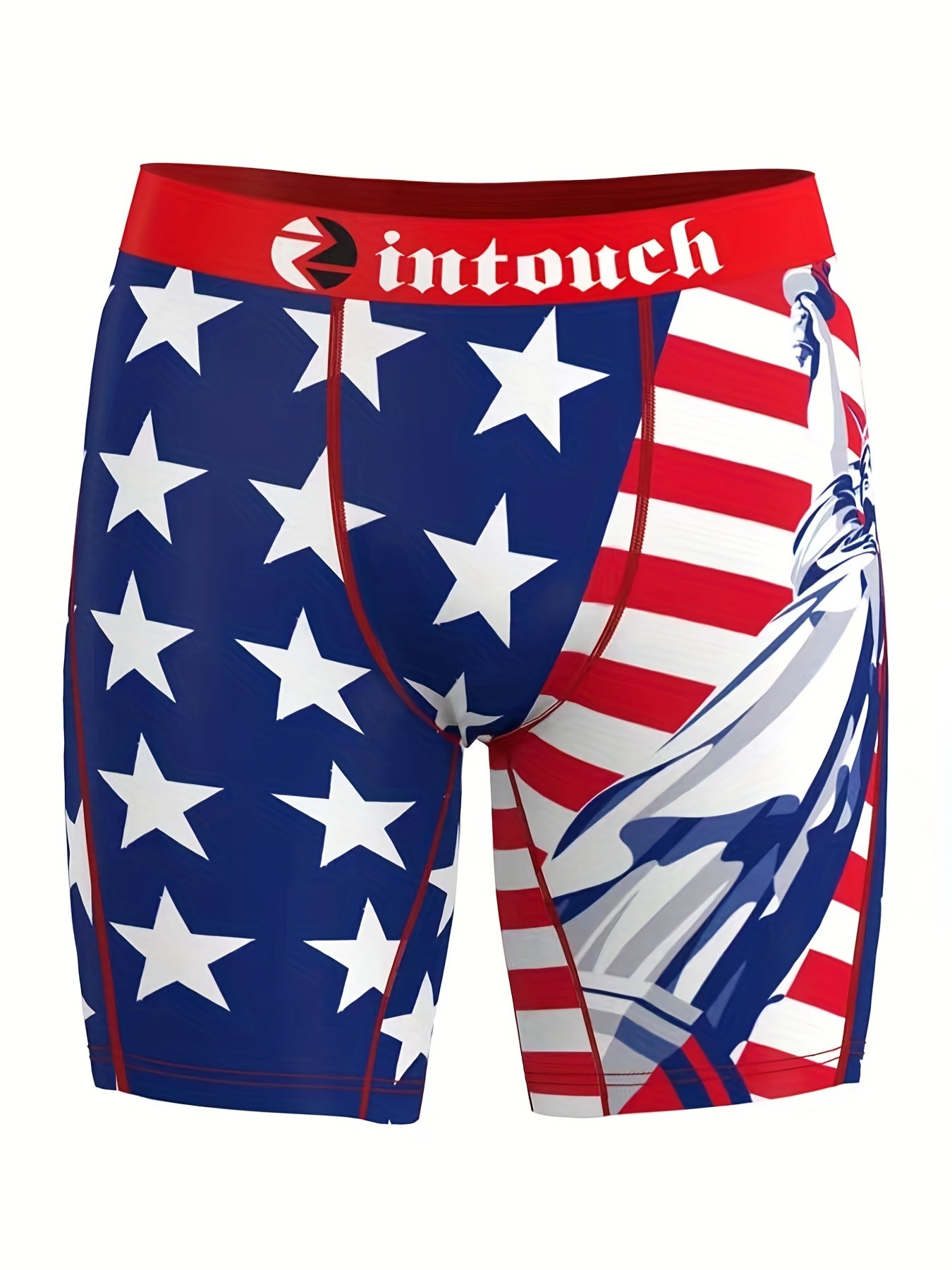 Men's Underwear, Fashion Novelty Funny Happy Boxers Briefs, High Stretch Breathable Comfy Quick Drying Boxers Trunks, Swim Trunks, Sexy Underpants, Independence Day American Flag Pattern Statue Of Liberty Print