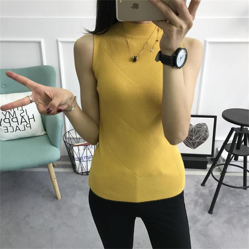 2020 spring women's wholesale Korean version of the half-high collar needle bottoming shirt female winter sleeve vest slim slim sweater