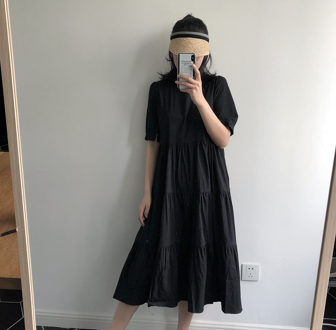 Lufu summer new cold dark dress A word skirt large swing loose literary fashion black long skirt thin female