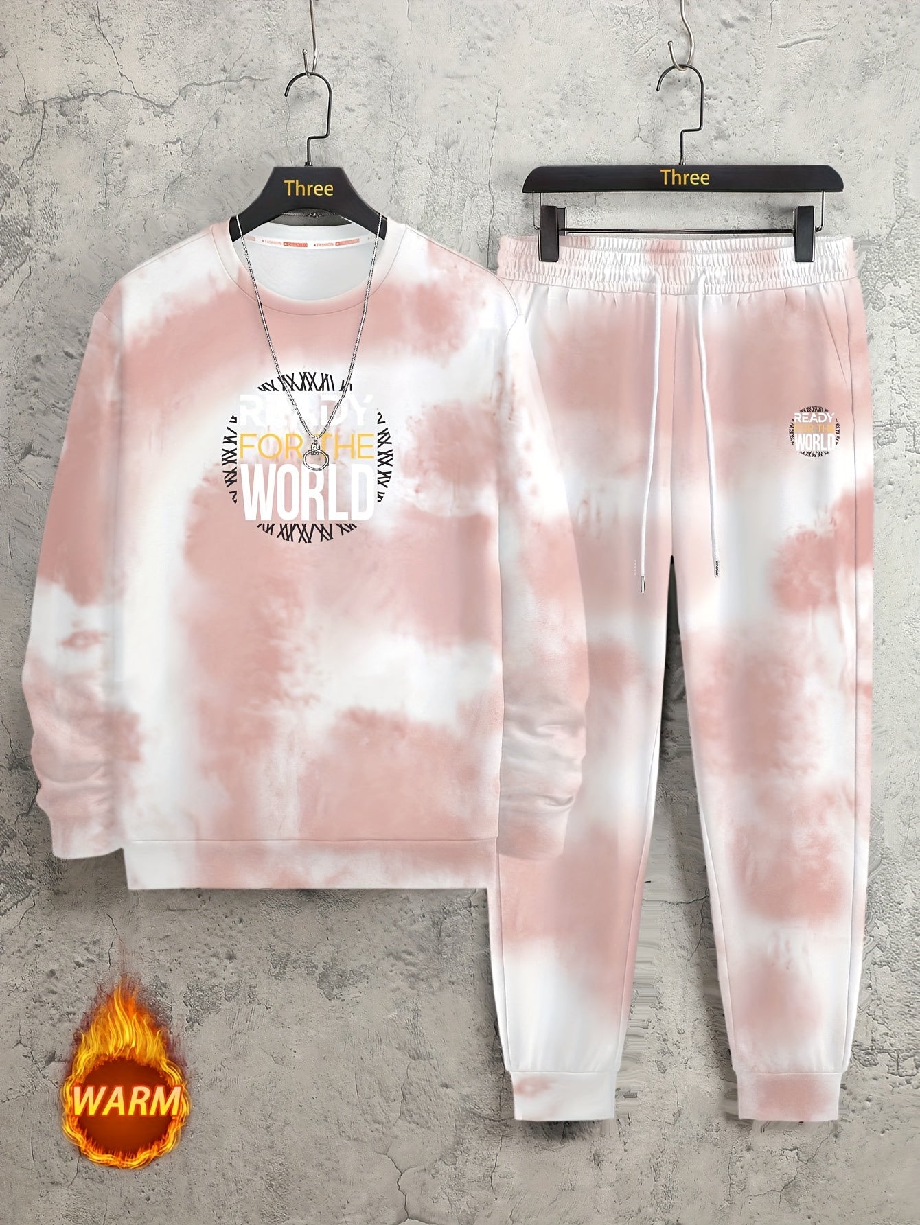 Tie Dye Color Letter Pattern Men's Trendy Long Sleeve Sweatshirt & Casual Long Loose Sports Pants Set, Spring Fall