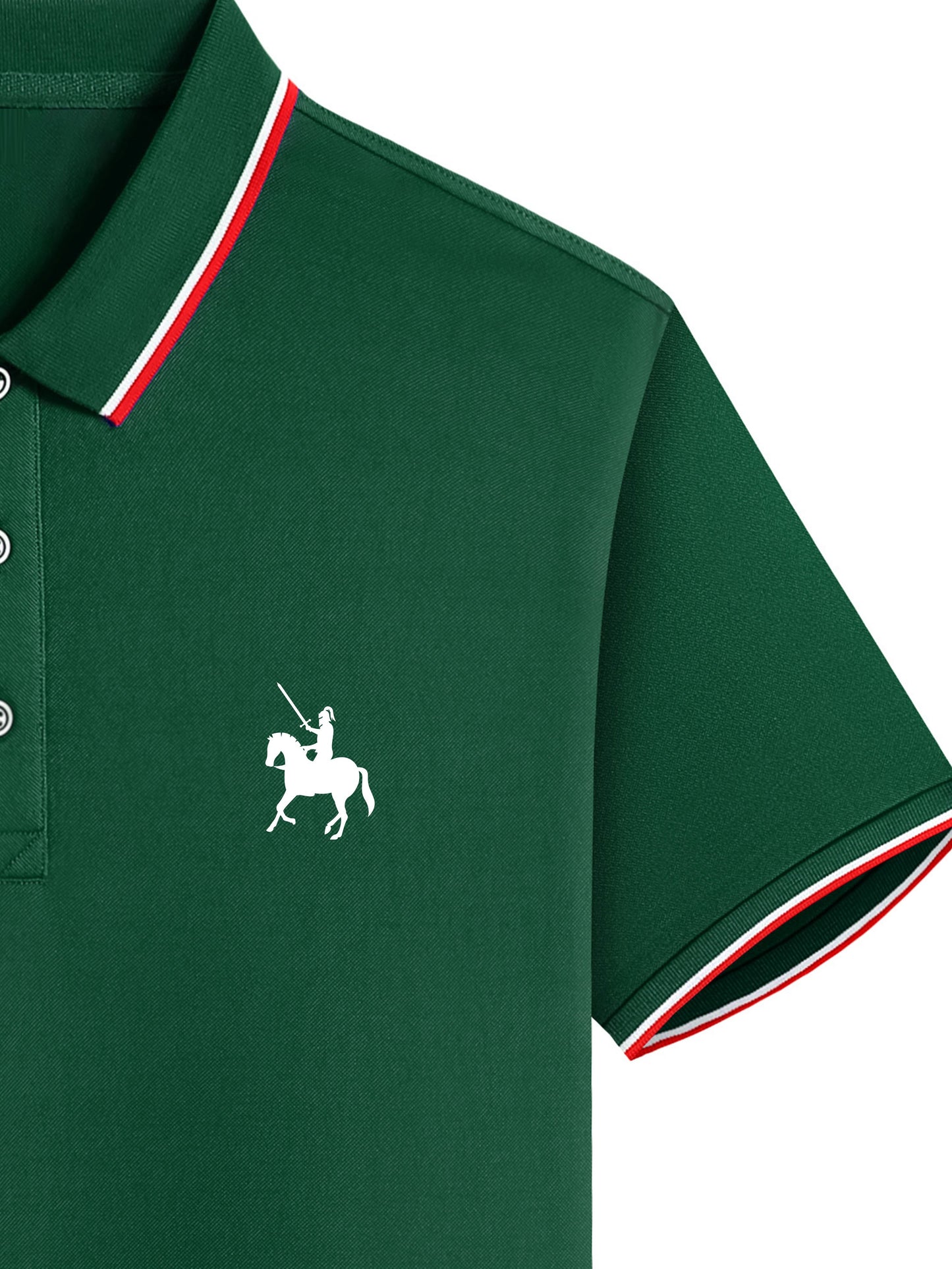 Maglia con stampa cavaliere romano, casual leggermente elasticizzata, con bottoni, polo a maniche corte, polo da uomo per l'estate