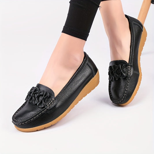 Women's Bow Decor Flat Shoes, Comfortable Solid Color Round Toe Shoes, Casual Slip On Walking Loafers