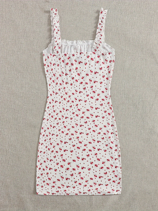 Floral Print Tie Front Dress, Casual Sleeveless Dress For Summer, Women's Clothing