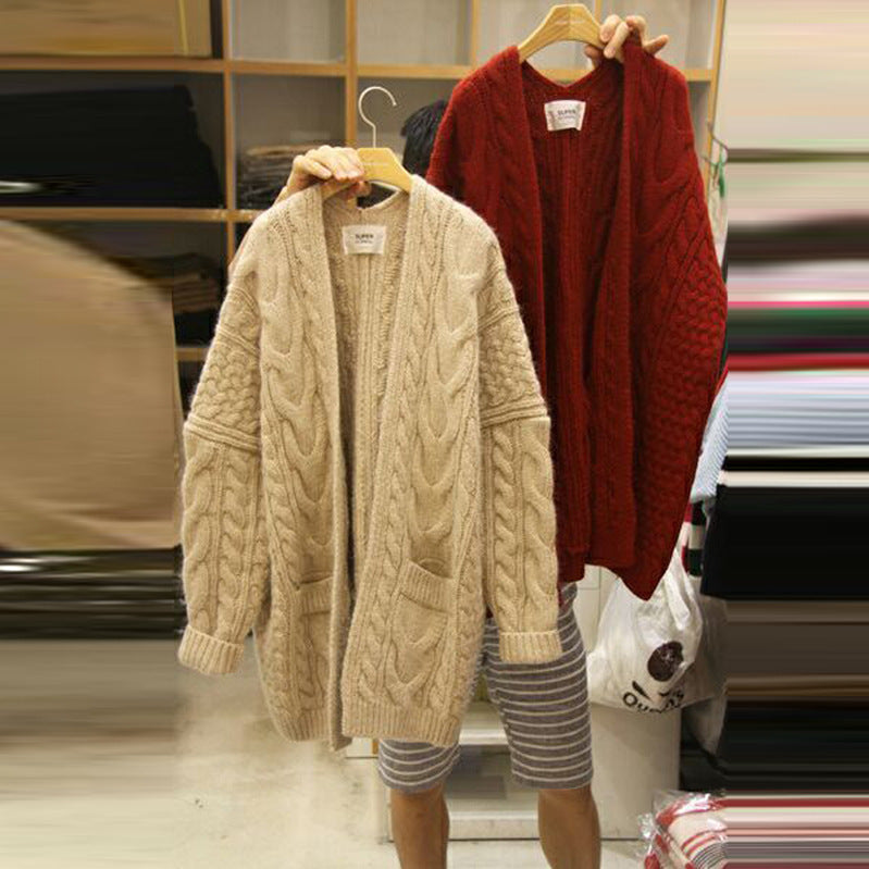 South Korea 2021 autumn and winter new women's Korean version of the loose net red long section thick line sweater sweater coat wholesale