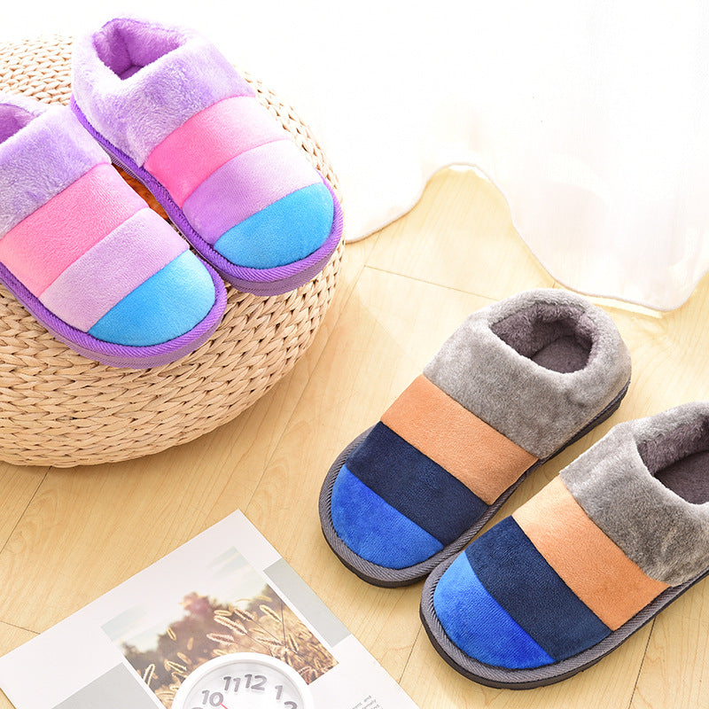 Winter color striped moon flip shoes couple home thickening warm full bag with men and women cotton slippers Cixi manufacturers