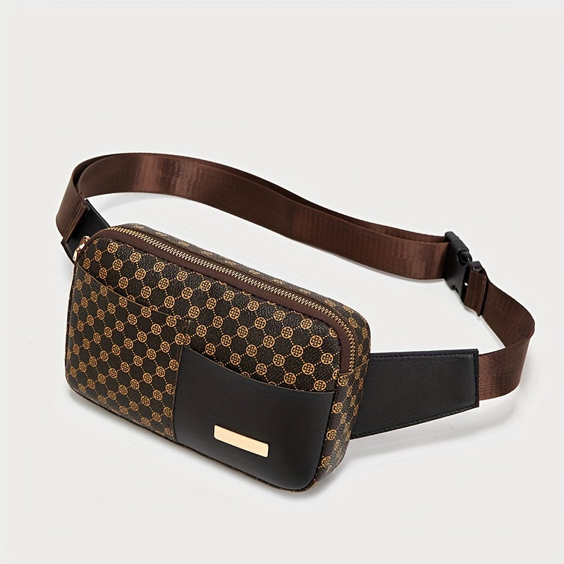 Trendy Geometric Print Waist Bag, Borsa Fanny Con Cerniera In Pelle PU, Perfetta Borsa A Cintura Per Lo Sport E L'uso Quotidiano