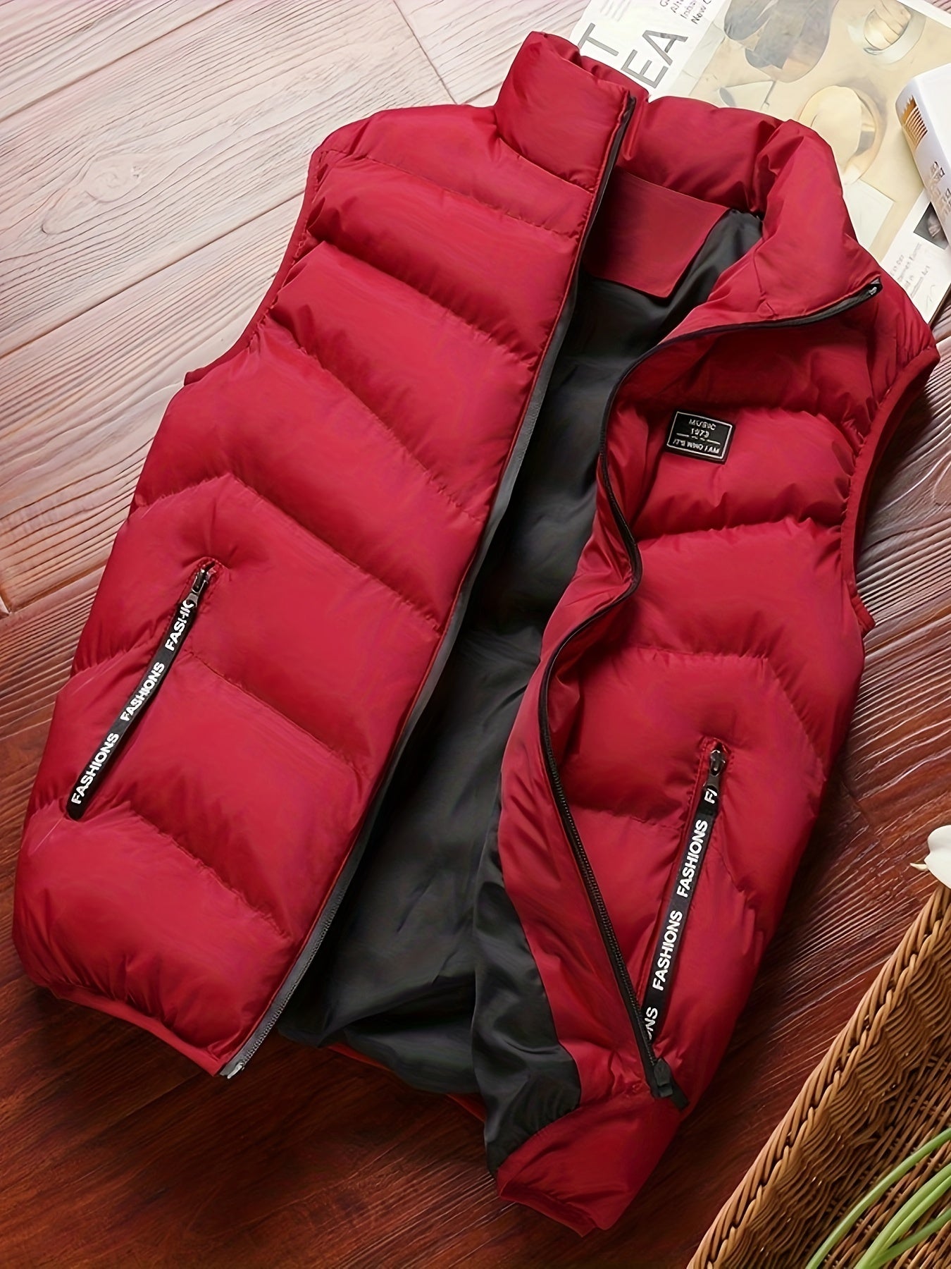 Warm Winter Vest, Men's Casual Zipper Pockets Stand Collar Zip Up Vest For Fall Winter