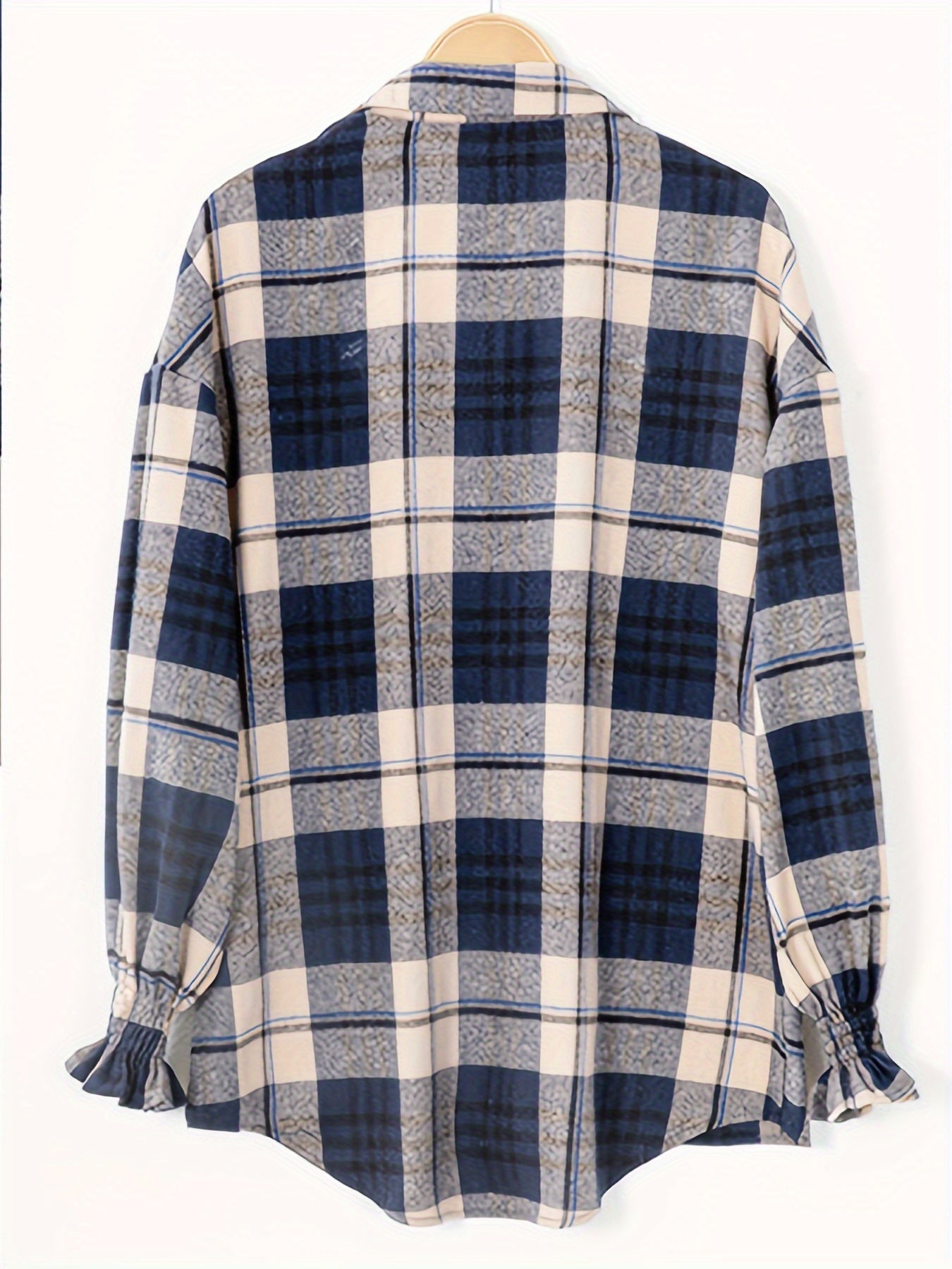 Plaid Print Button Front Blouse, Casual Long Sleeve Blouse For Spring & Fall, Women's Clothing