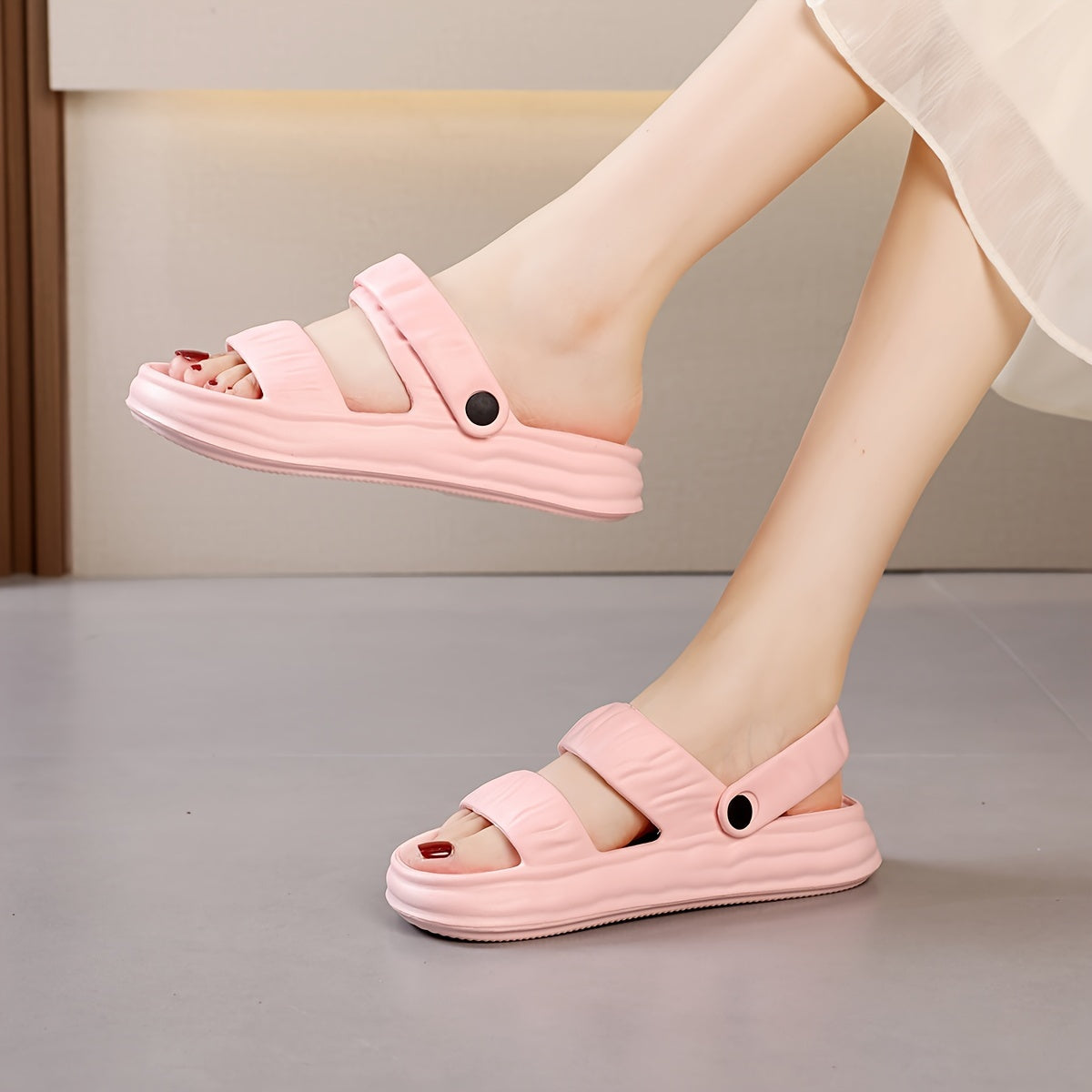 Women's Platform Slide Sandals, Solid Color Open Toe Summer Beach Shoes, Comfortable Outdoor Sandals