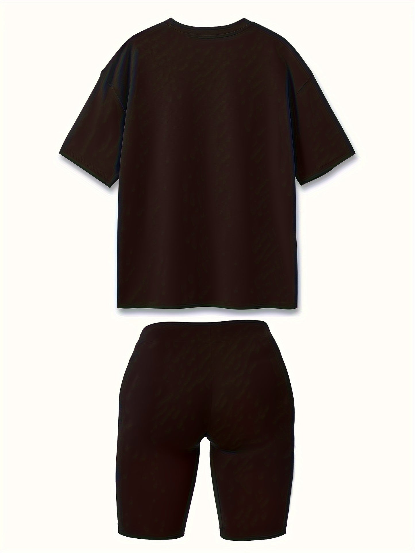 Casual Cartoon Bear Print Two Pieces, Short Sleeve T-shirt & Biker Shorts Outfits, Women's Clothing