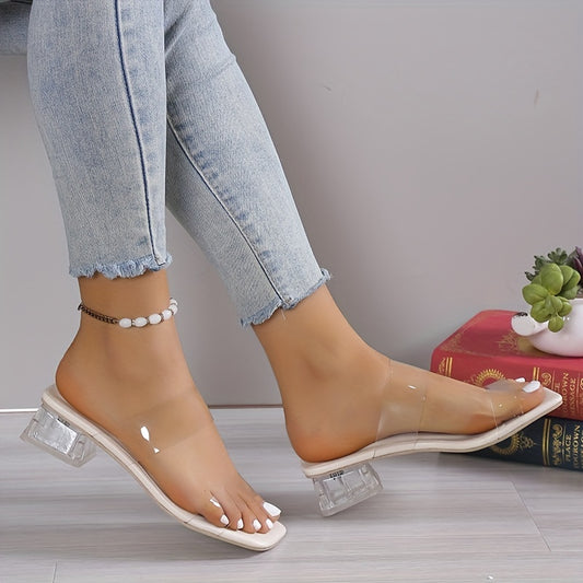 Women's Chunky Low Heels, Stylish Double Transparent Strap Pumps, Comfortable Square Toe Pumps