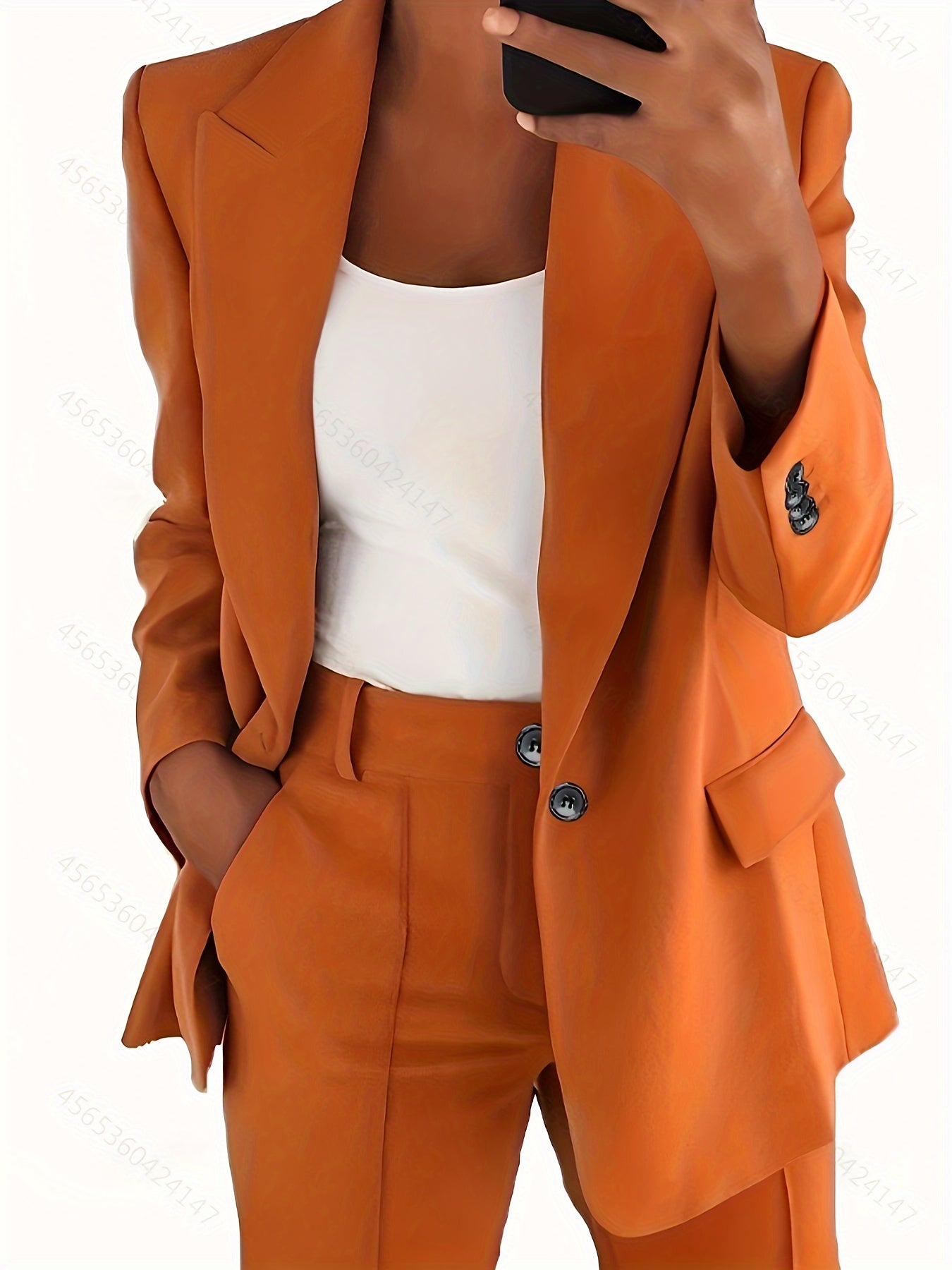 Completo Casual Business In Due Pezzi, Blazer Con Risvolto Con Bottoni Sul Davanti E Pantaloni A Gamba Svasata, Abbigliamento Da Donna