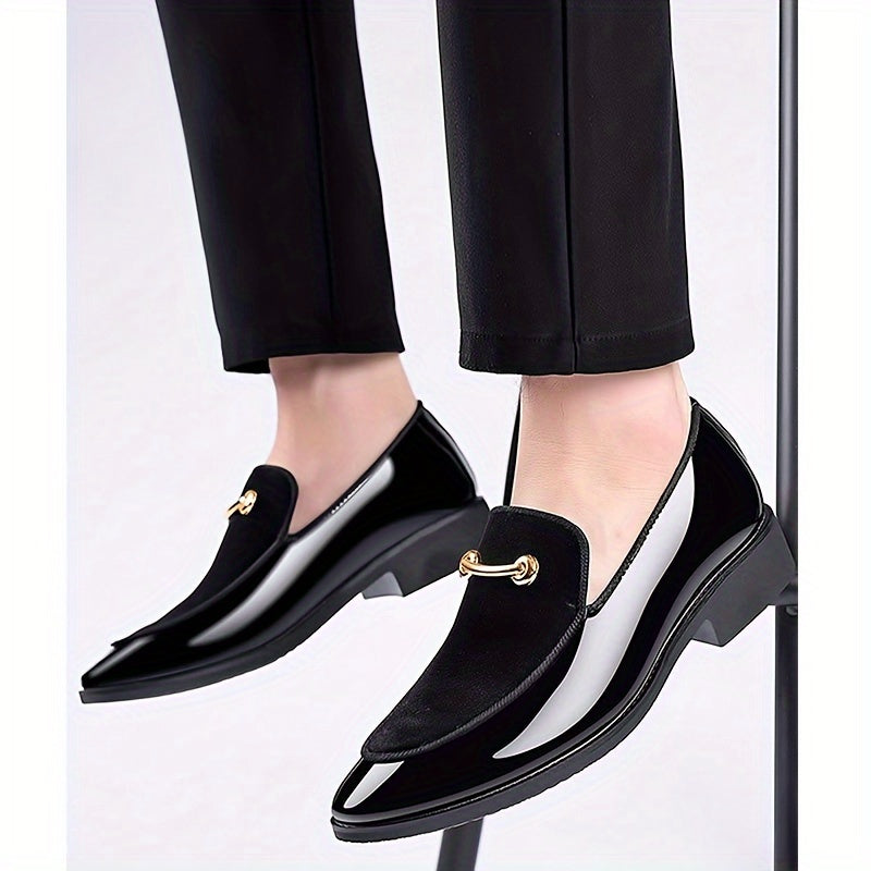 Mens Trendy Patent Leather Loafers, Formal Dress Anti-skid Slip On Shoes For Business Office Party, Spring And Autumn