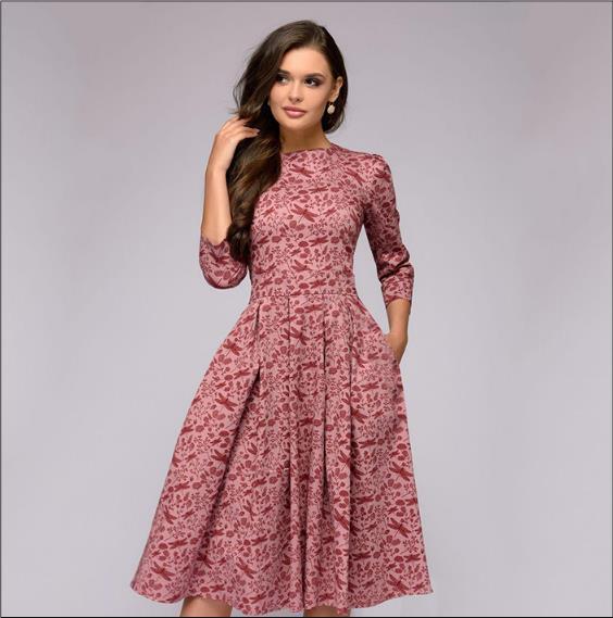 European and American autumn and winter women's A-line dress party retro small floral three-quarter sleeve round neck dress