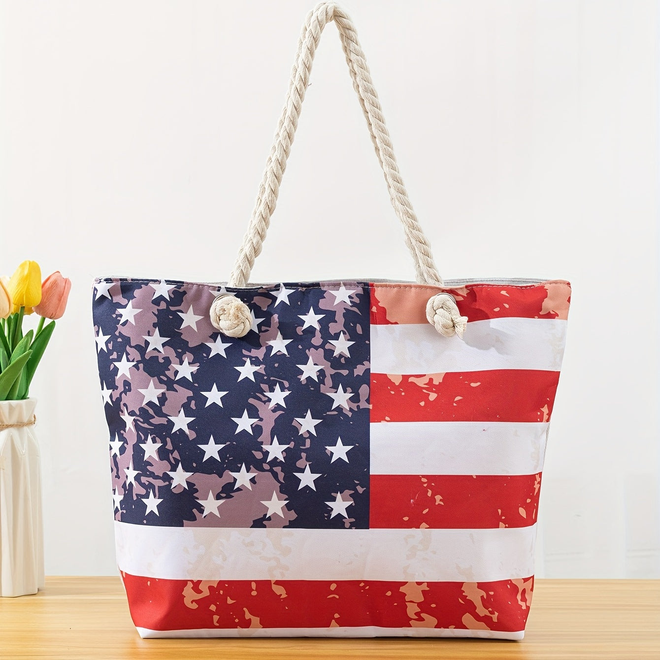 Borsa A Tracolla Con Bandiera Degli Stati Uniti, Borsa Da Spiaggia Per Il Giorno Dell'Indipendenza Per Le Donne, Borsa In Tela Patriottica Di Grande Capacità E Moda