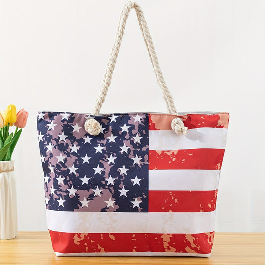 Borsa A Tracolla Con Bandiera Degli Stati Uniti, Borsa Da Spiaggia Per Il Giorno Dell'Indipendenza Per Le Donne, Borsa In Tela Patriottica Di Grande Capacità E Moda