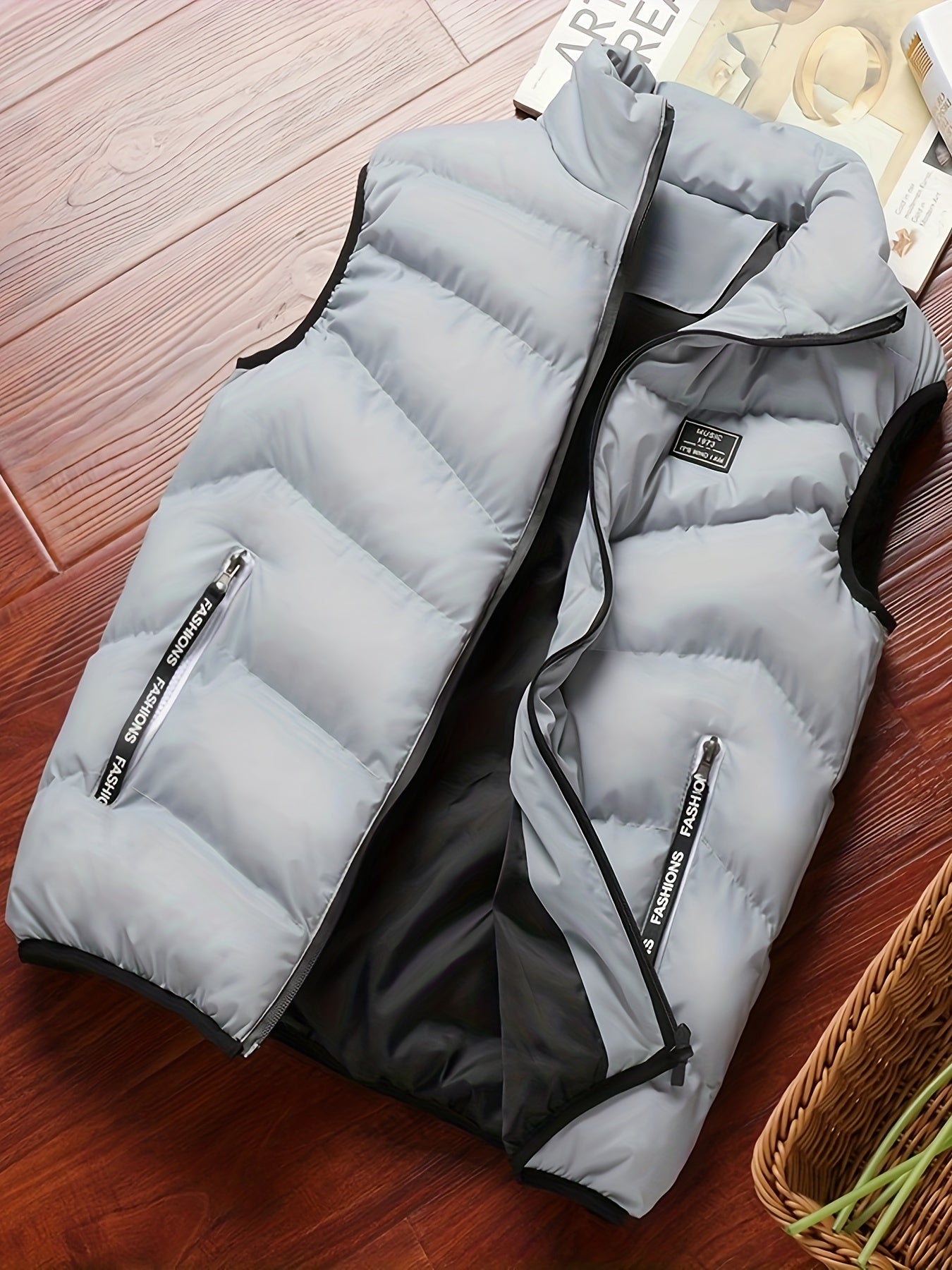 Warm Winter Vest, Men's Casual Zipper Pockets Stand Collar Zip Up Vest For Fall Winter