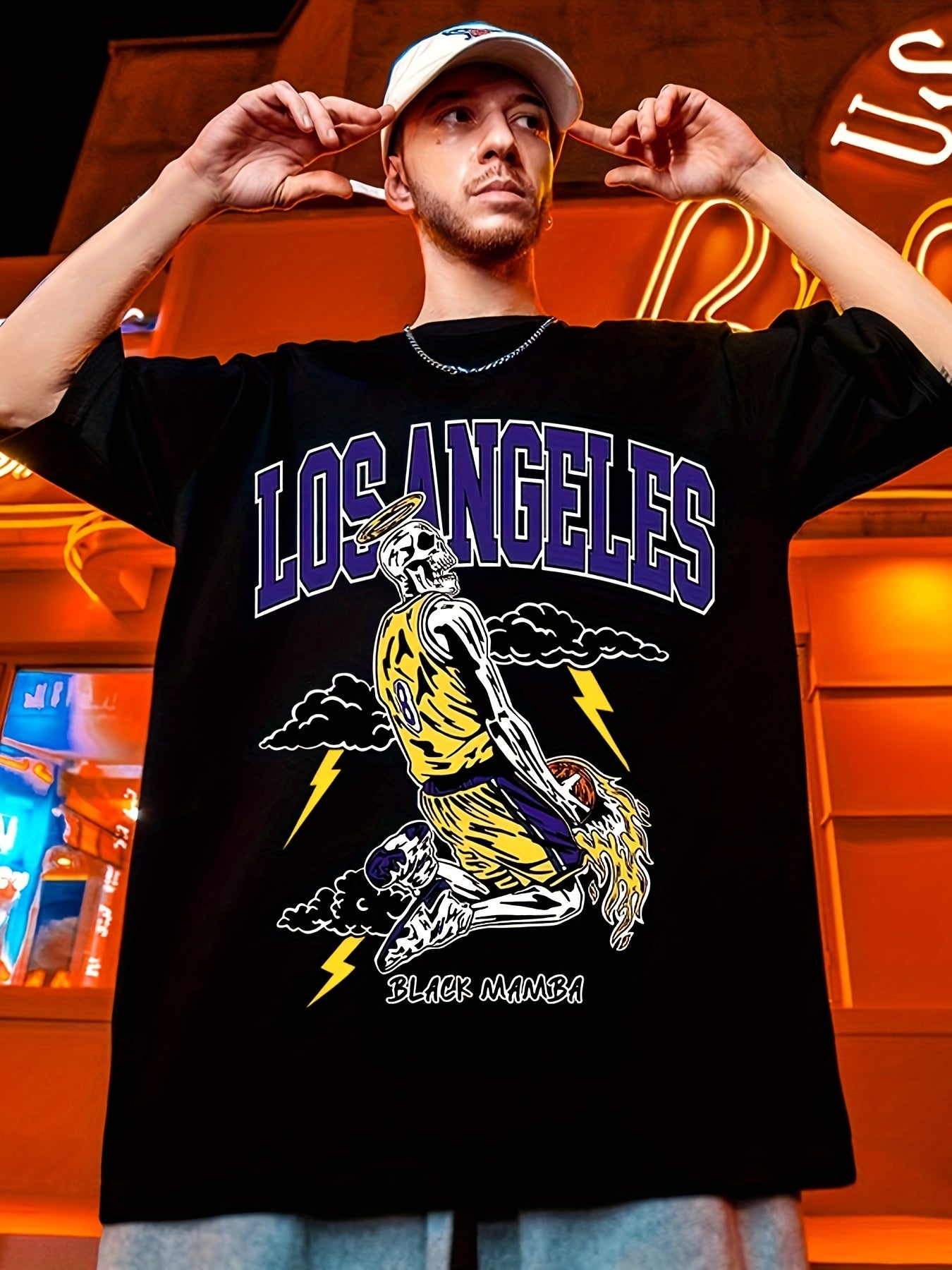 Basketball Player Pattern T-shirt, Men's Casual Street Style Stretch Round Neck Tee Shirt For Summer