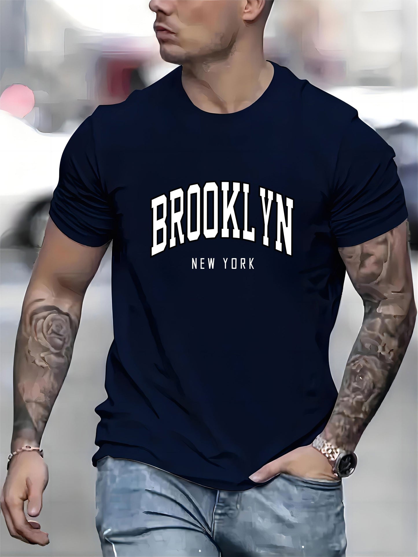 ''BROOKLYN NEW YORK'' Stampa, Maglietta Grafica Uomo, Magliette Casual Comode Per L'Estate, Abbigliamento Maschile