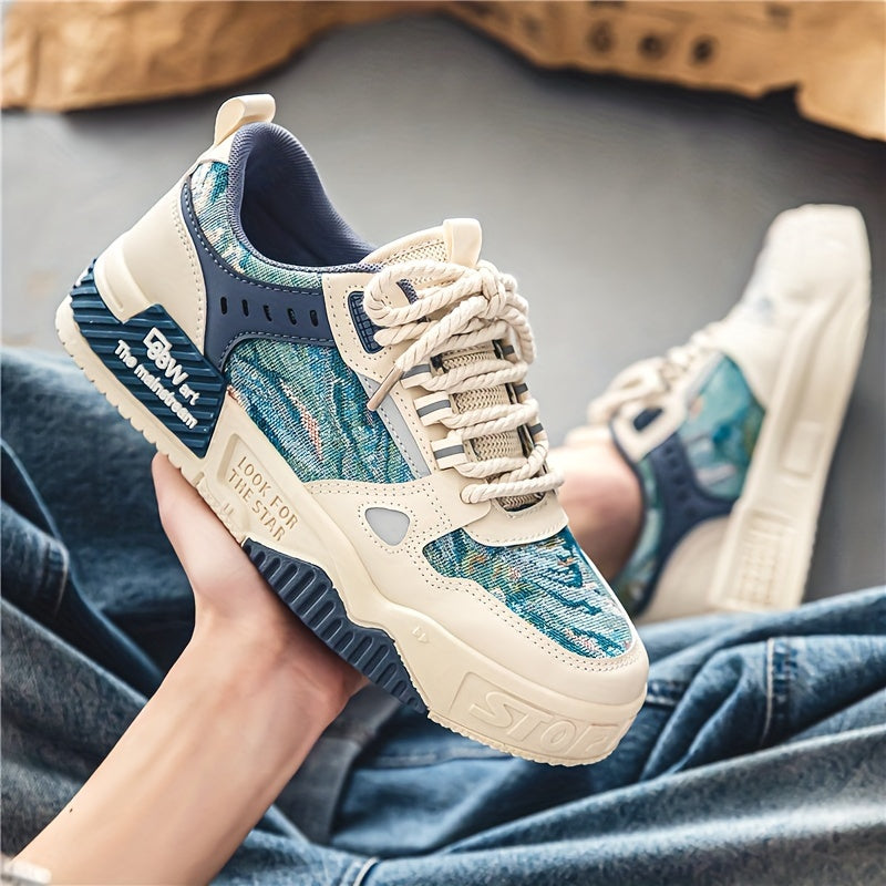 Scarpe Da Skate Alla Moda Con Stampa Dell'alfabeto Per Uomo, Con Tomaia In Ecopelle, Resistenti All'usura E Antiscivolo, Stringate E Casual Per Esterno, Calzature Da Uomo In Stile Street