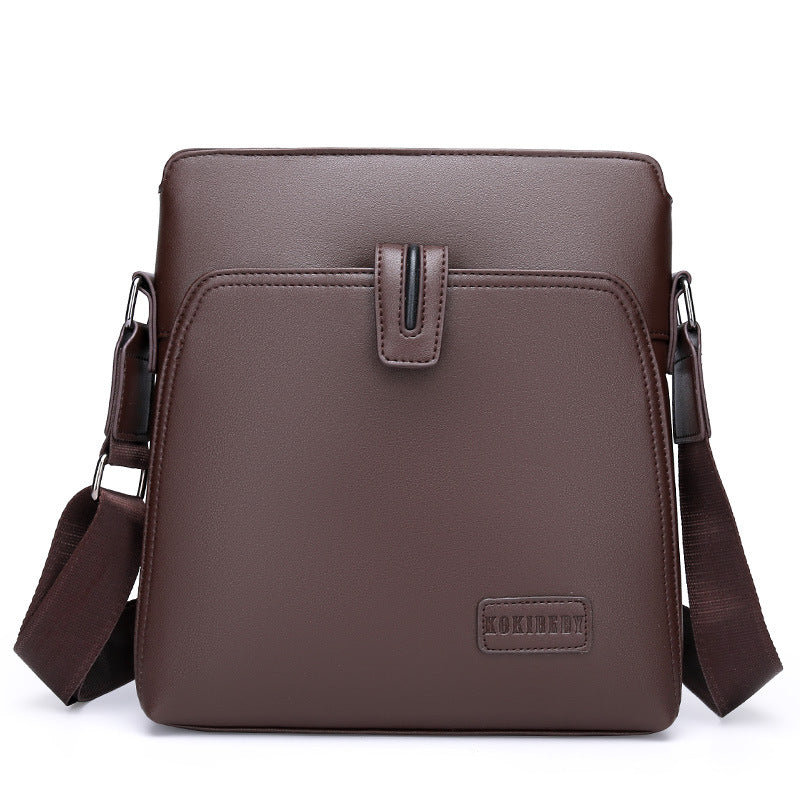 Brown leather crossbody bag on a white background