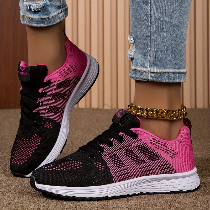 Women's Breathable Knit Sneakers, Casual Lace Up Outdoor Shoes, Lightweight Low Top Running Shoes