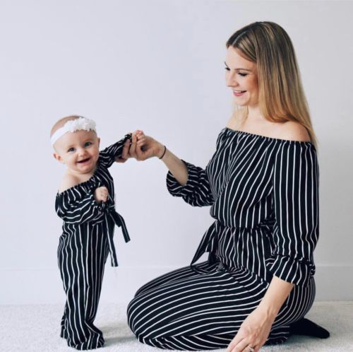 Fashion Striped  Mother and Daughter Romper  Jumpsuit Outfits