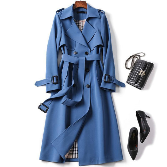 Women&#39;s Double-Breasted Long Trench Coat Plain Coat Belt elegant Korean Temperament Coat 2021 Autumn Elegant Big Name traf