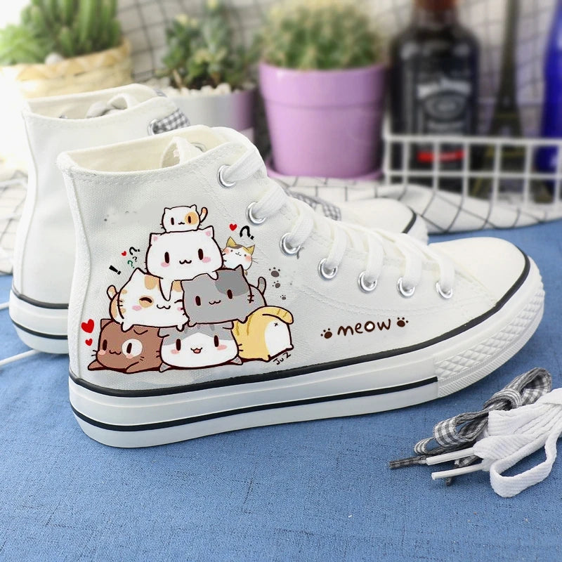 Women Cartoon Canvas Shoes Fashion vulcanized Anime White Green Sneakers Girls High Flat Female 2021 Women's sports For Footwear