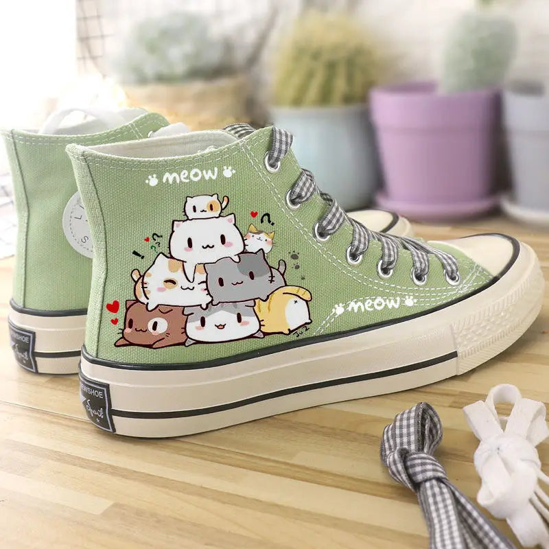 Women Cartoon Canvas Shoes Fashion vulcanized Anime White Green Sneakers Girls High Flat Female 2021 Women's sports For Footwear