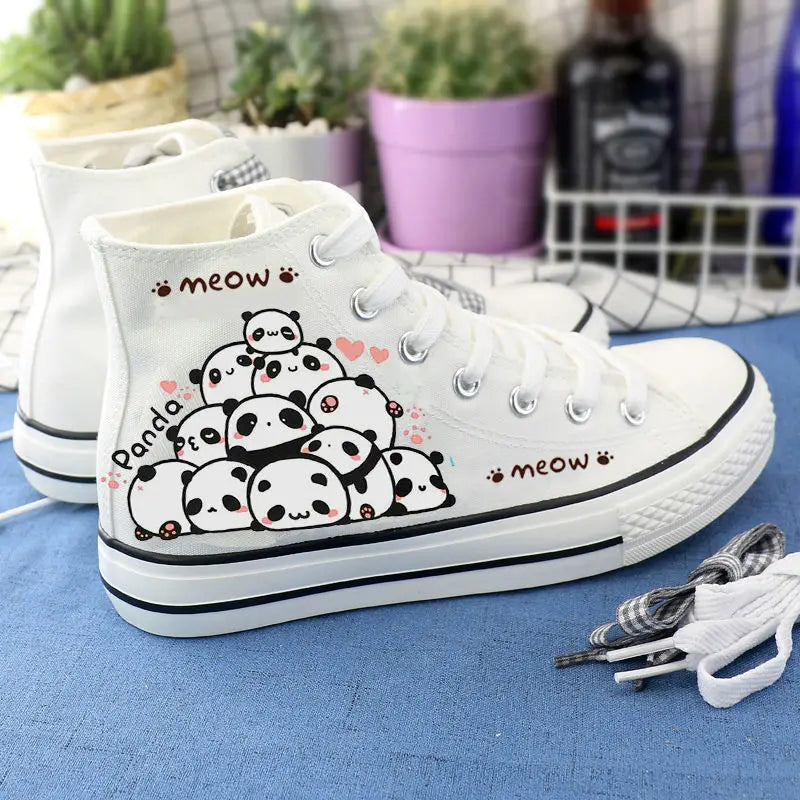 Women Cartoon Canvas Shoes Fashion vulcanized Anime White Green Sneakers Girls High Flat Female 2021 Women's sports For Footwear