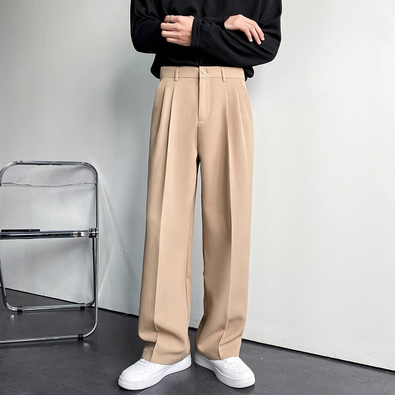 Voguable  Men Suit Pants Solid Full Baggy Casual Wide Leg Trousers for Men Khaki Black White Japanese Style Streetwear Oversize Pants Man