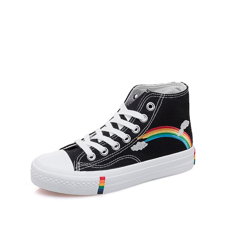 Women Canvas Sneakers Rainbow High Top Canvas Shoes Woman Sneakers Vulcanized Shoes Fashion Summer Sneaker Flats White Shoes